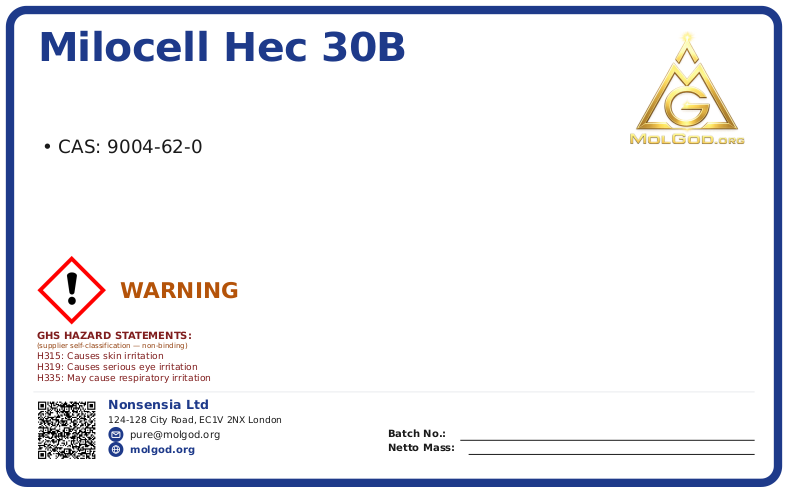MILOCELL HEC 30B (CAS 9004-62-0), CAS 9004-62-0 — chemical product label