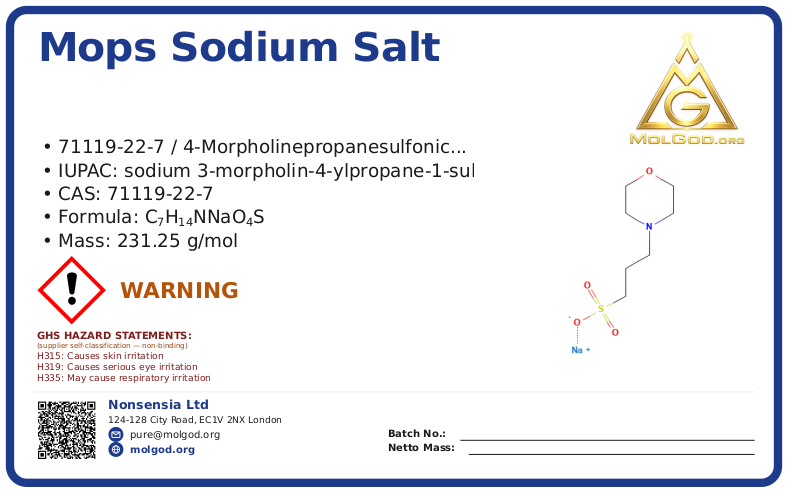 MOPS sodium salt (CAS 71119-22-7), CAS 71119-22-7 — chemical product label
