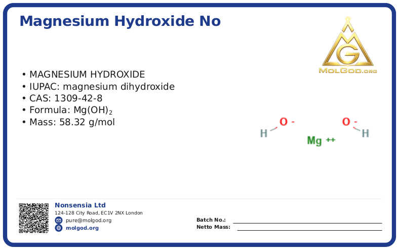 Magnesium Hydroxide CAS NO 1309-42 (CAS 1309-42-8) — Xilong Scientific, CAS 1309-42-8 — chemical product label