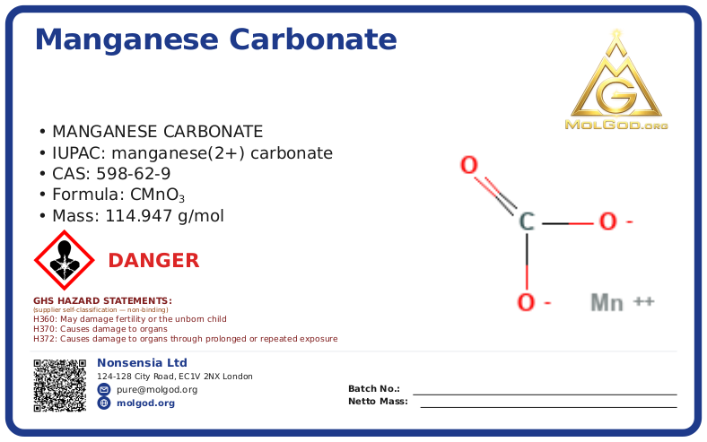 Карбонат Марганца (CAS 598-62-9), CAS 598-62-9 — chemical product label