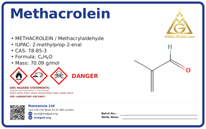 Methacrolein (CAS 78-85-3), CAS 78-85-3 — chemical product label