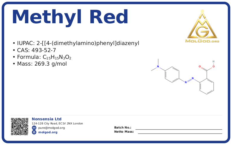 Methyl Red (CAS 493-52-7), CAS 493-52-7 — chemical product label