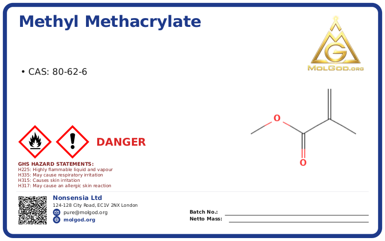 Methyl methacrylate (CAS 80-62-6), CAS 80-62-6 — chemical product label