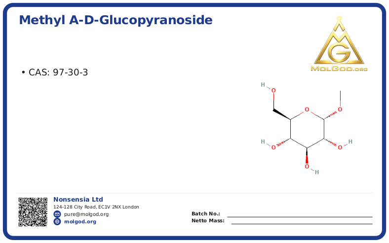 Methyl α-D-glucopyranoside (CAS 97-30-3), CAS 97-30-3 — chemical product label