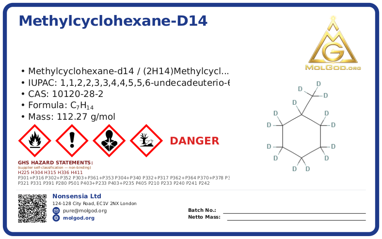 Methylcyclohexane-d14 (CAS 10120-28-2), CAS 10120-28-2 — chemical product label