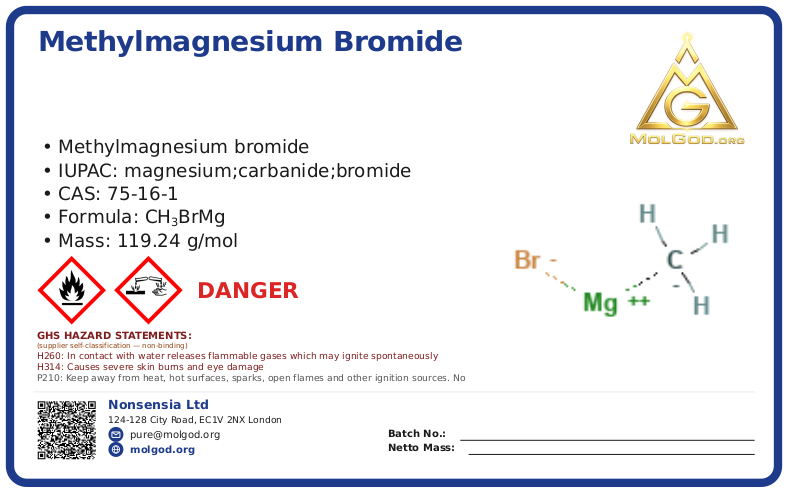 Methylmagnesium bromide (CAS 75-16-1), CAS 75-16-1 — chemical product label