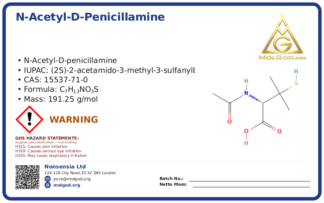 N-Acetyl-D-penicillamine (CAS 15537-71-0), CAS 15537-71-0 — chemical product label