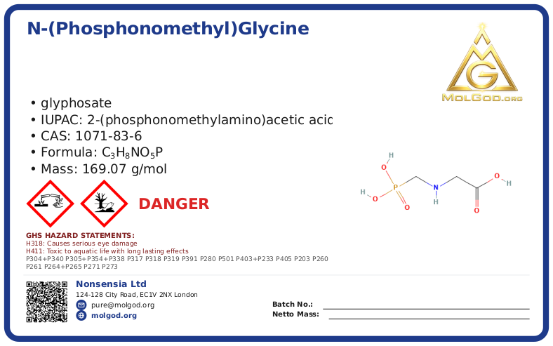 N-(Phosphonomethyl)glycine (CAS 1071-83-6) — Beijing Tong Guang, CAS 1071-83-6 — chemical product label