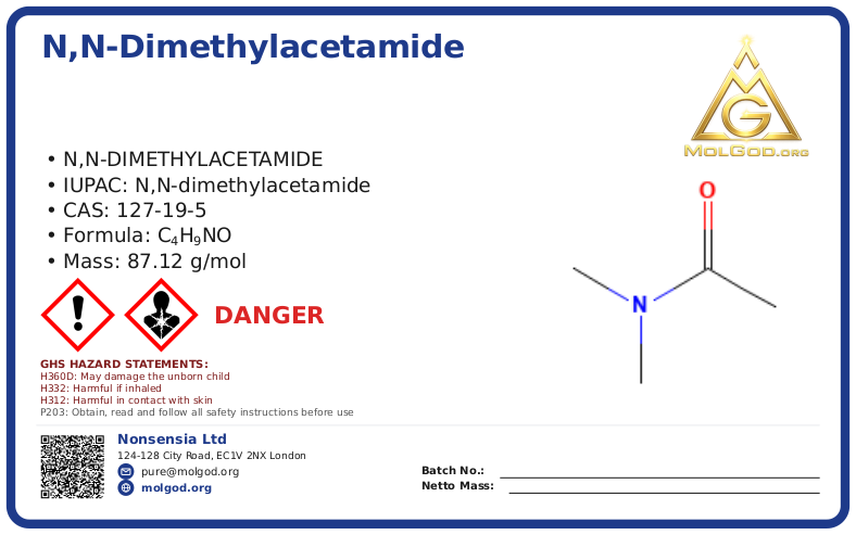 N,N-Dimethylacetamide (CAS 127-19-5), CAS 127-19-5 — chemical product label