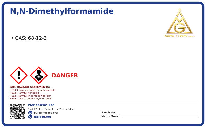 N,N (CAS 68-12-2), CAS 68-12-2 — chemical product label