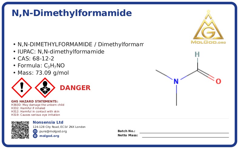 N,N (CAS 68-12-2), CAS 68-12-2 — chemical product label