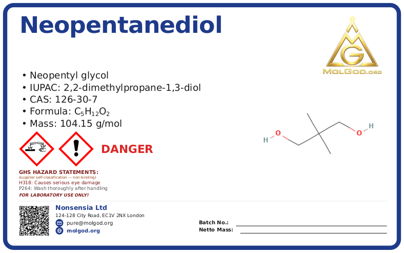 Neopentanediol (CAS 126-30-7) — chemical product label