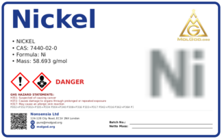 Nickel (CAS 7440-02-0) — chemical product label