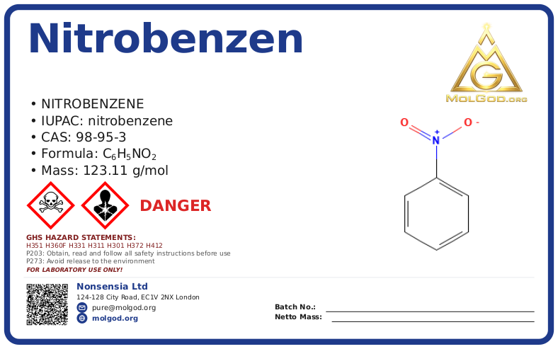 Nitrobenzen (CAS 98-95-3), CAS 98-95-3 — chemical product label