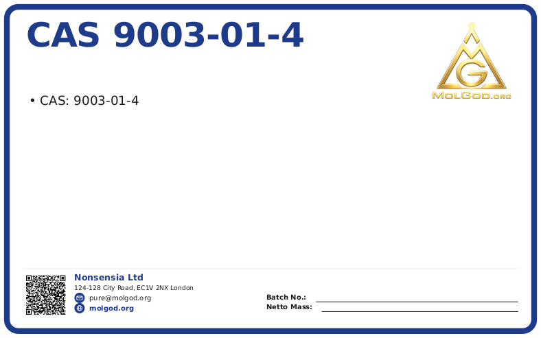 CAS 9003-01-4, CAS 9003-01-4 — chemical product label