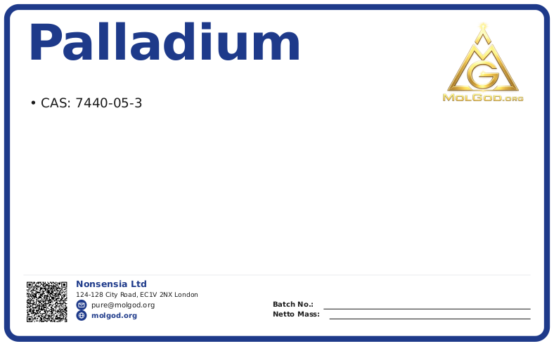 Palladium (CAS 7440-05-3), CAS 7440-05-3 — chemical product label