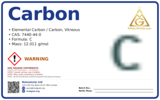 CAS 7440-44-0, CAS 7440-44-0 — chemical product label
