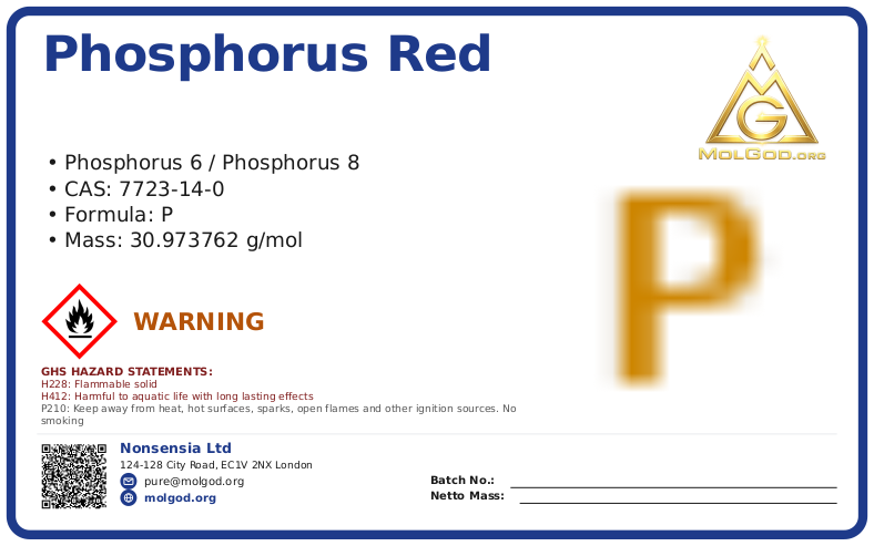 Phosphorus Red (CAS 7723-14-0), CAS 7723-14-0 — chemical product label