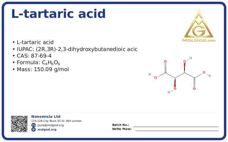 L-(+)-Tartaric acid (CAS 87-69-4), CAS 87-69-4 — chemical product label