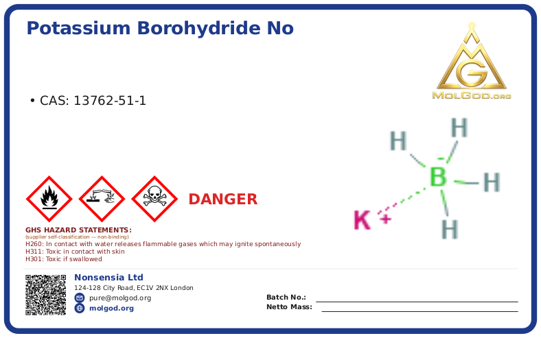 Potassium Borohydride (CAS 13762-51-1), CAS 13762-51-1 — chemical product label