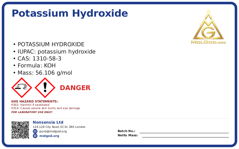 Potassium hydroxide (CAS 1310-58-3), CAS 1310-58-3 — chemical product label