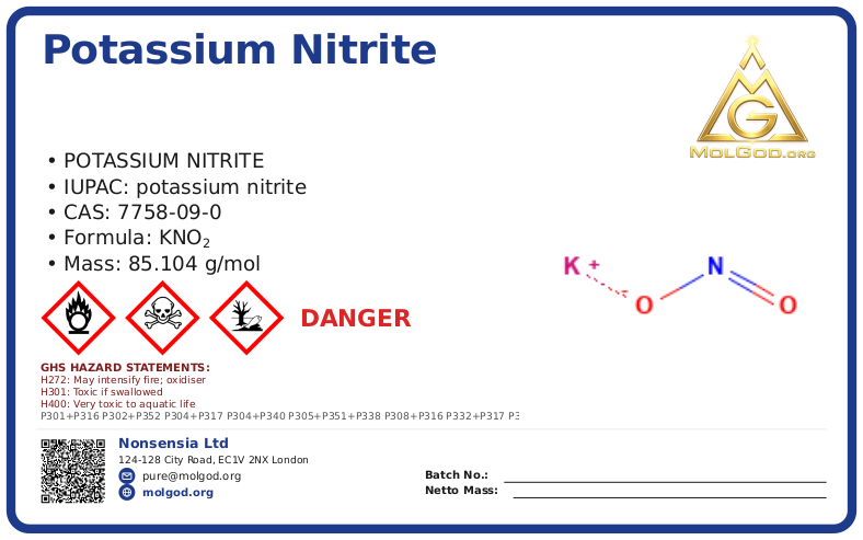 Potassium nitrite (CAS 7758-09-0), CAS 7758-09-0 — chemical product label