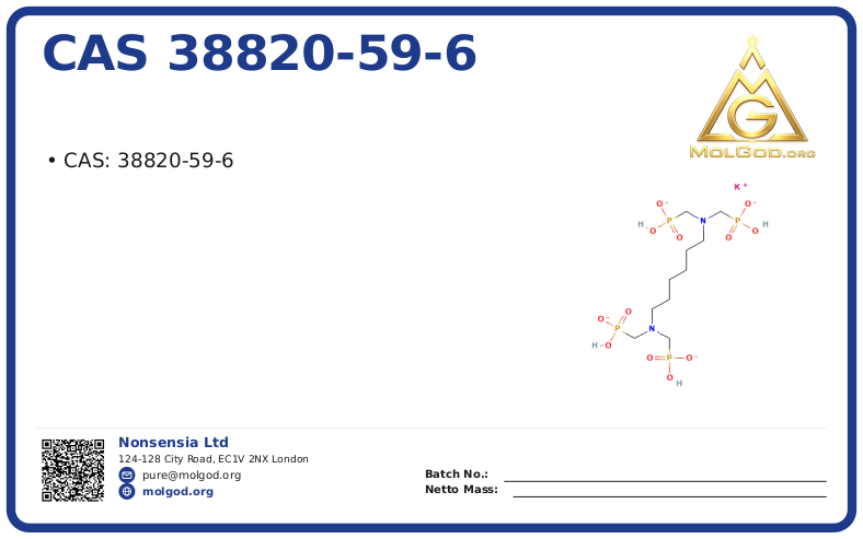 Potassium Salt of HexaMethyleneDiamineTetra (MethylenePhosphonic Acid) (HMDTMPA•K6) (CAS 38820-59-6), CAS 38820-59-6 — chemical product label