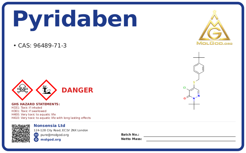 Pyridaben (CAS 96489-71-3), CAS 96489-71-3 — chemical product label