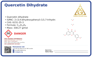 Quercetin dihydrate (CAS 6151-25-3), CAS 6151-25-3 — chemical product label