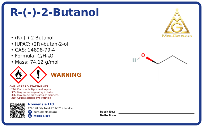 R-(-)-2-Butanol (CAS 14898-79-4), CAS 14898-79-4 — chemical product label