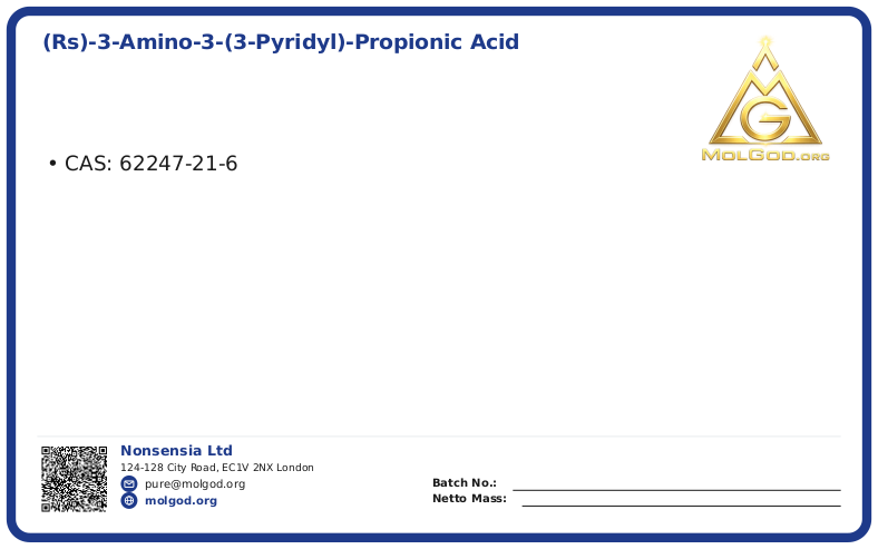 (RS)-3-AMINO-3-(3-PYRIDYL)-PROPIONIC ACID (CAS 62247-21-6), CAS 62247-21-6 — chemical product label
