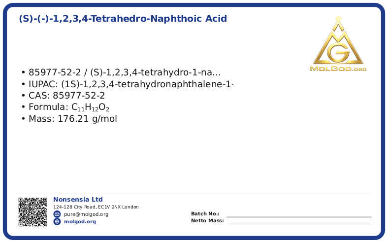(S)-(-)-1,2,3,4-Tetrahedro-naphthoic acid (CAS 85977-52-2), CAS 85977-52-2 — chemical product label