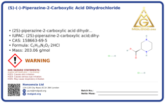 (S)-(-)-Piperazine-2-carboxylic acid dihydrochloride (CAS 158663-69-5), CAS 158663-69-5 — chemical product label
