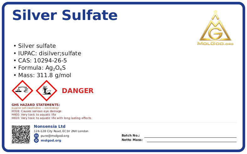 Silver sulfate (CAS 10294-26-5), CAS 10294-26-5 — chemical product label