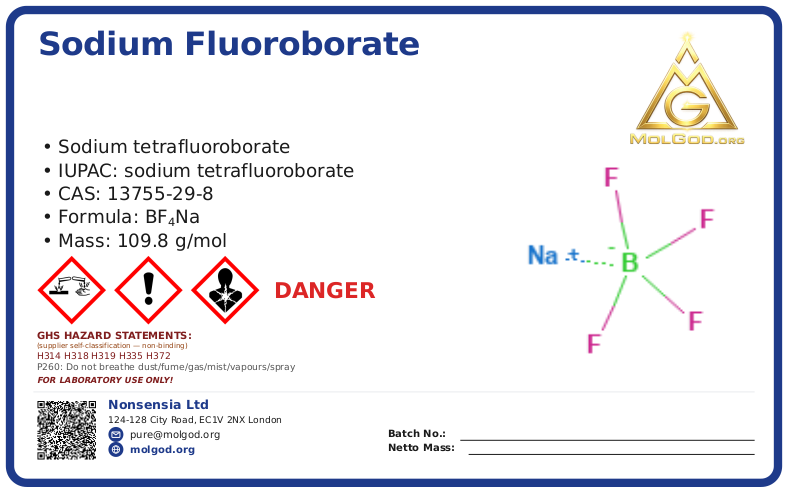 Sodium Fluoroborate (CAS 13755-29-8), CAS 13755-29-8 — chemical product label