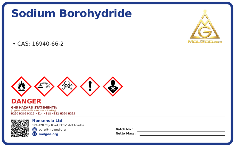 Sodium borohydride (CAS 16940-66-2), CAS 16940-66-2 — chemical product label