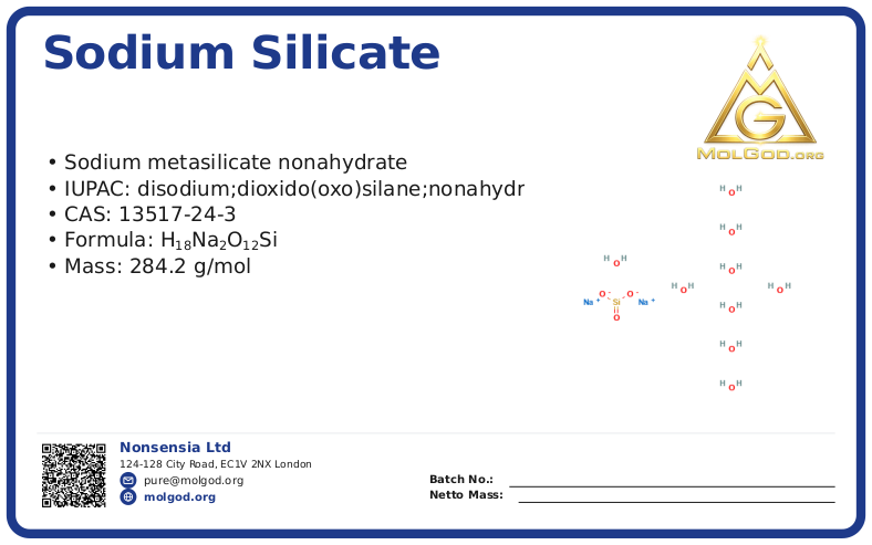 Sodium silicate (CAS 13517-24-3), CAS 13517-24-3 — chemical product label