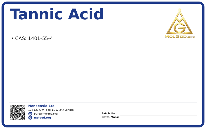 Tannic acid (CAS 1401-55-4), CAS 1401-55-4 — chemical product label