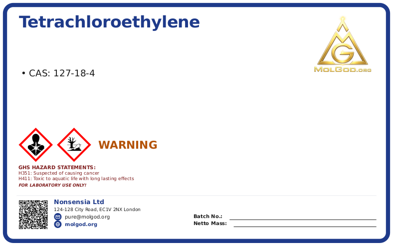 Tetrachloroethylene (CAS 127-18-4), CAS 127-18-4 — chemical product label