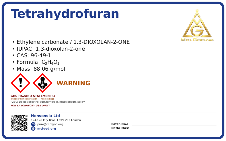 Tetrahydrofuran (THF) | High (CAS 96-49-1), CAS 96-49-1 — chemical product label