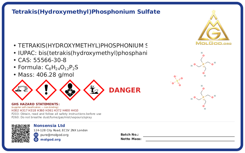 Tetrakis(hydroxymethyl)phosphonium sulfate (CAS 55566-30-8), CAS 55566-30-8 — chemical product label