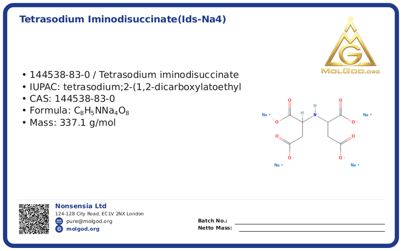 Tetrasodium Iminodisuccinate(IDS-Na4) (CAS 144538-83-0), CAS 144538-83-0 — chemical product label