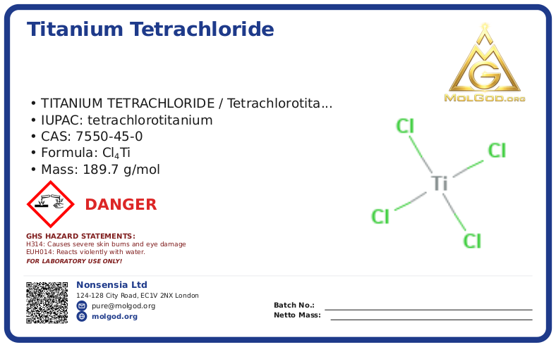Titanium(IV) chloride (CAS 7550-45-0), CAS 7550-45-0 — chemical product label