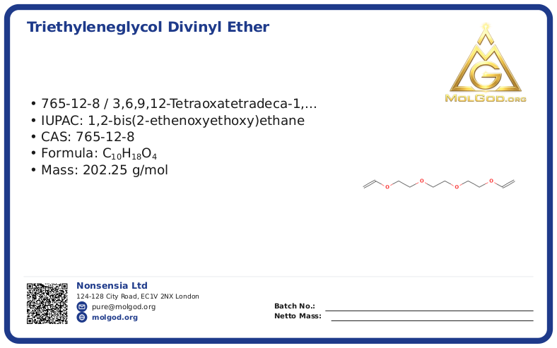 Triethyleneglycol divinyl ether (CAS 765-12-8), CAS 765-12-8 — chemical product label