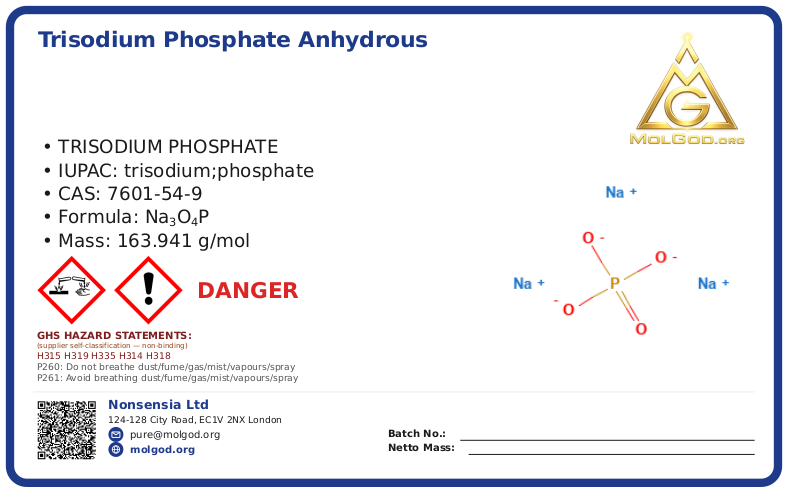 Trisodium phosphate anhydrous (CAS 7601-54-9), CAS 7601-54-9 — chemical product label