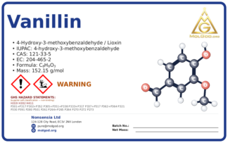 vanillin (CAS 121-33-5) — Safety Data Sheet, CAS 121-33-5 — chemical product label