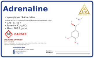 adrenaline (epinephrine) (CAS 51-43-4) — Safety Data Sheet, CAS 51-43-4 — chemical product label