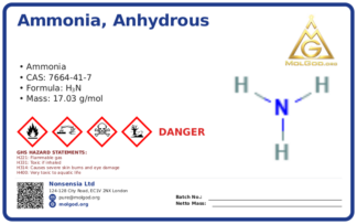ammonia, anhydrous (CAS 7664-41-7) — Safety Data Sheet, CAS 7664-41-7 — chemical product label