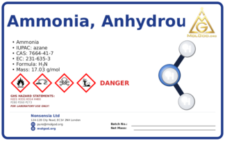 ammonia, anhydrous (CAS 7664-41-7) — Safety Data Sheet, CAS 7664-41-7 — chemical product label