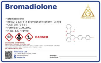 bromadiolone (CAS 28772-56-7) — Safety Data Sheet, CAS 28772-56-7 — chemical product label